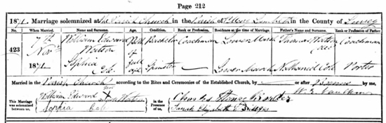 William Watson and Sophia Cole marriage in Surrey, England