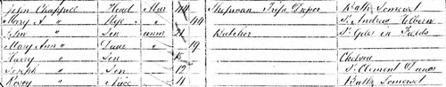 1871 England Census, St Clement Danes, London, family of John Chappell